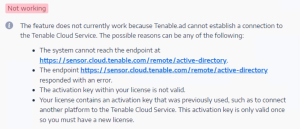 Tenable.ad 無法連線至 Tenable Cloud Service。